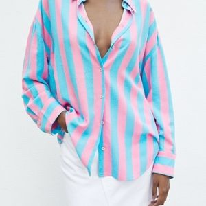 STRIPED OVERSIZE LINEN BLEND SHIRT Zara